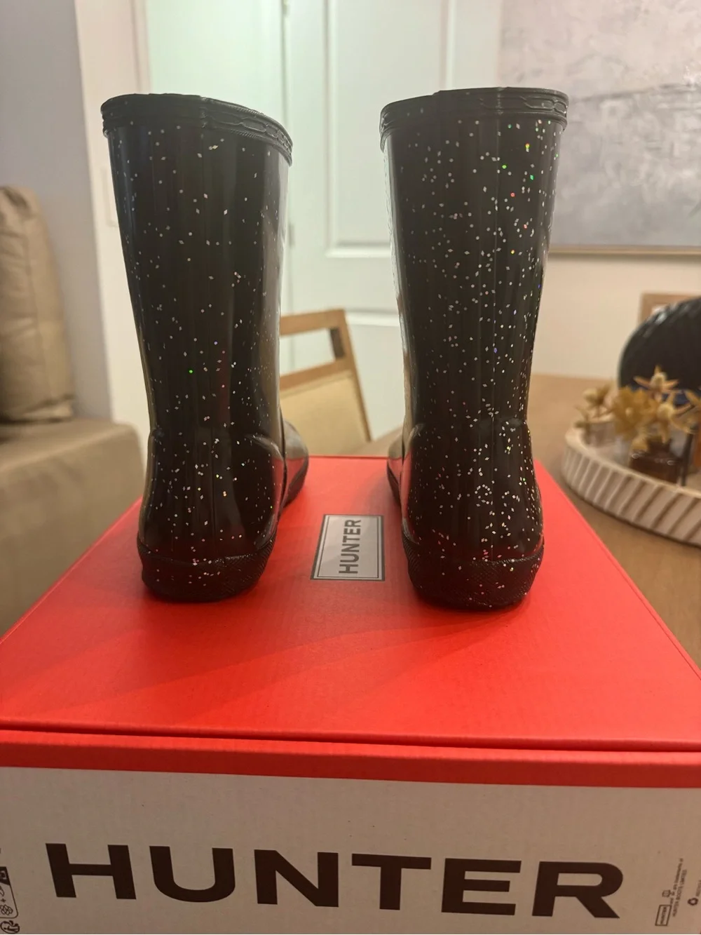 Hunter Black Sparkle Kids Rain Boots